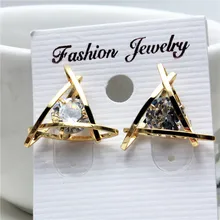Дизайн ювелирных изделий бренда простой круглый кубического циркония Треугольник Шпильки Колошения золотые металлические серьги для женщин