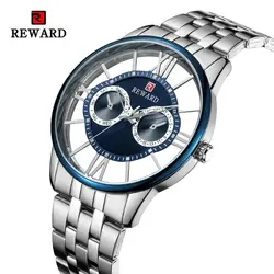 REWARD мужские часы новый лучший бренд ультра-тонкие часы Роскошный прозрачный циферблат Мужские часы модные водостойкие стальные часы Reloj