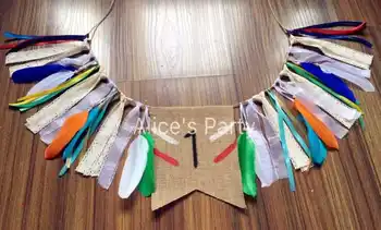

Indian Tribal Theme highchair Banner Colorful Feathers Bunting Flag Baby First Birthday Party Decoration Nursery Photo Garland