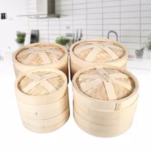 4 Größen 2 Tiers Chinesische Küche Kochgeschirr Umweltfreundliche Bambus Dampfer Dim Sum Korb Reis Summe Nudelkocher Mit Deckel