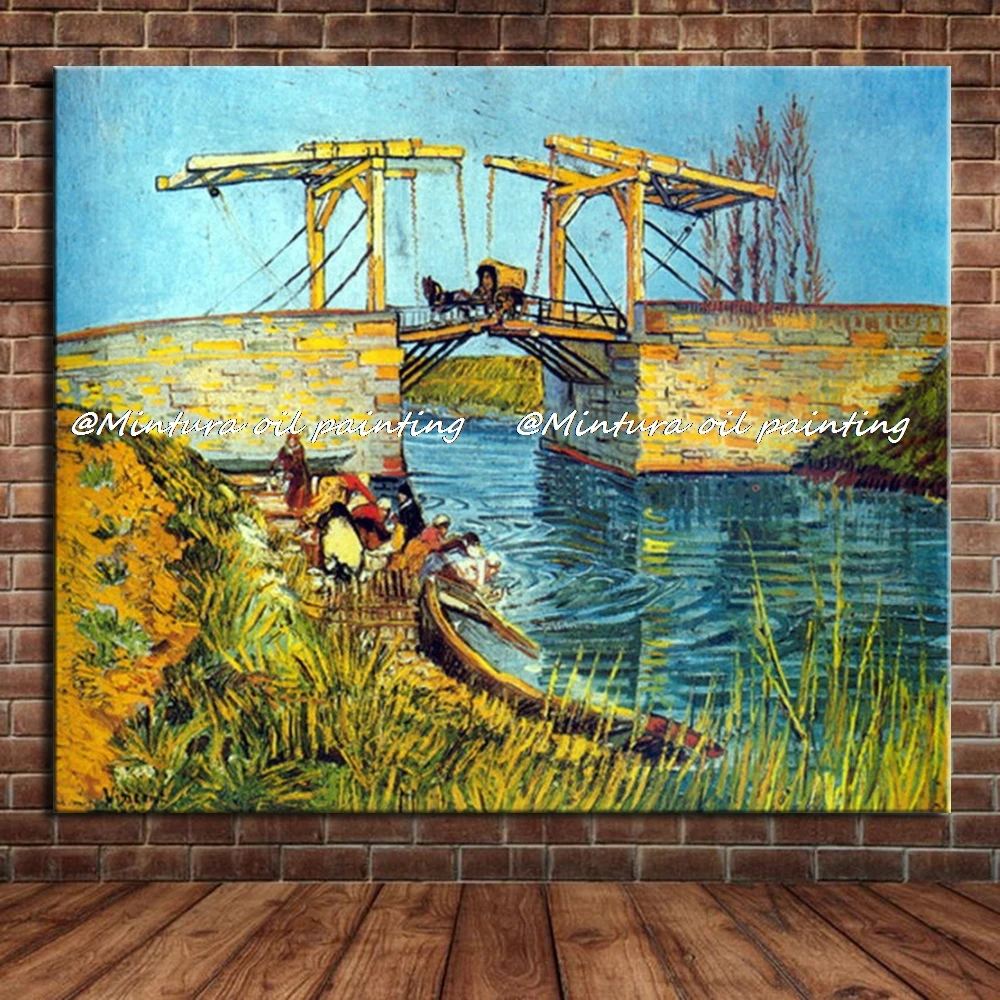 

The Langlois Bridge At Arles With Women Washing Of Vincent Van Gogh 100% Hand Made Reproduction Oil Paintings On Canvas Wall Art