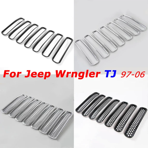 

CarCarHome New Grill Grille Mesh Inserts Trim Exterior Chromium Styling ABS For Jeep Wrangler TJ Year 97-06 Free Shipping