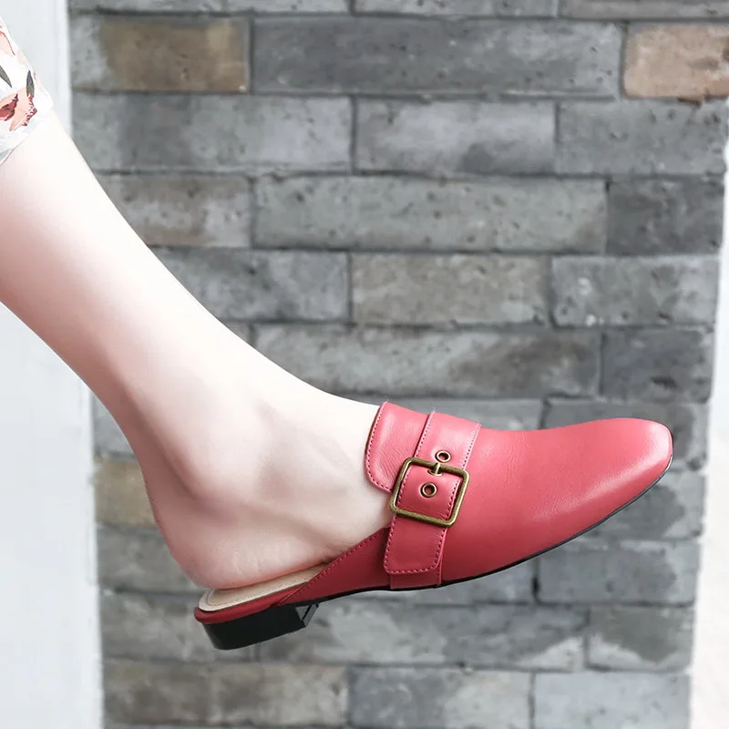 BELISS 2019 Slippers Woman Leather Summer Flats Ladies Mules Slippers Casual Shoes Slip On Slides Womens Shoes Pointed Toe S41 (1)