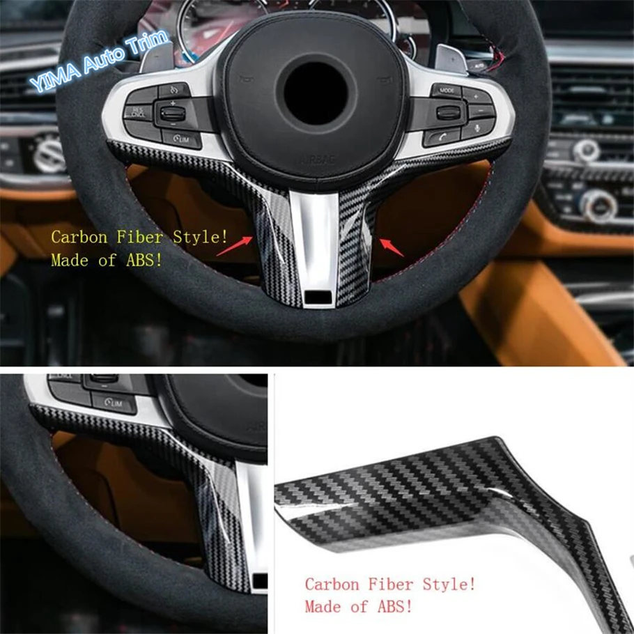 

Lapetus Car Styling Steering Wheel Decoration Strip Cover Trim 2 Piece ABS Fit For BMW X5 G05 2019 Carbon Fiber Style