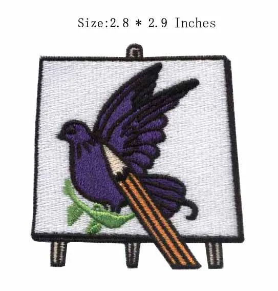 Peaceful embroidery patch 2.8" wide /purple / pencil ...