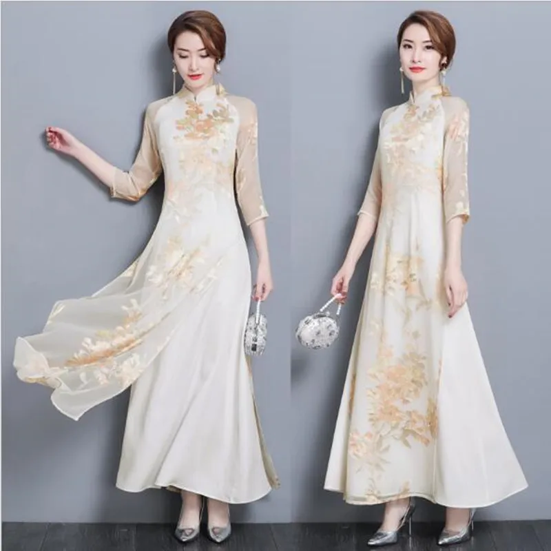 

2019 arrival aodai vietnam qipao dress for women traditional clothing ao dai dresses knee length oriental dress for women QV528