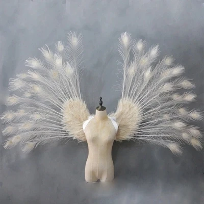 Costumed peacock feather angel wings for Fashion show Displays wedding shooting props Cosplay game costume adult angel wing - Цвет: White