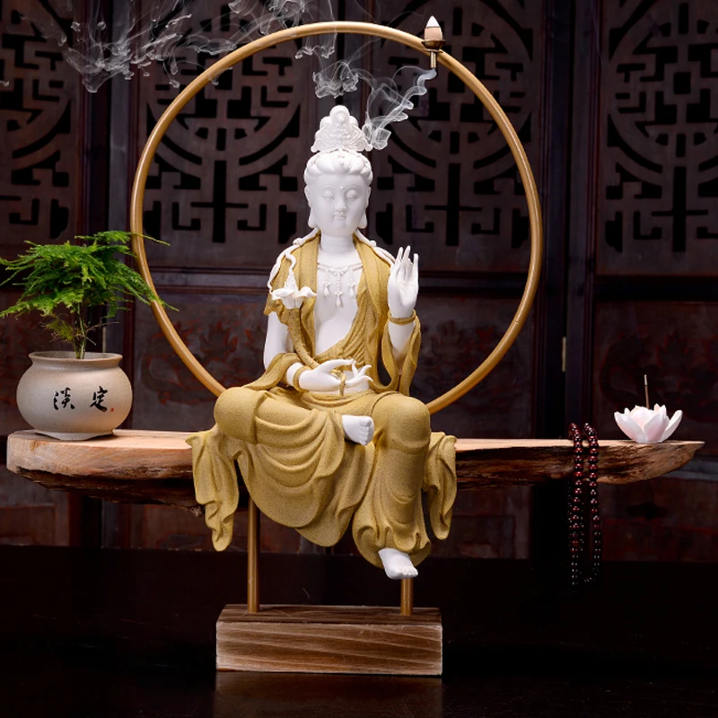 Китайский стиль Гуаньинь статуи обратного потока/аромапалочки горелка искусство курильница цветочный горшок бонсай/домашний счастливый декор Ремесла сувенир