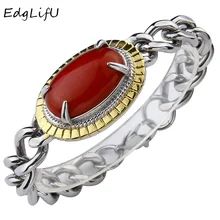 EdgLifU мужской браслет цепочка 13 мм кубинская цепь установка большой камень браслет для мужчин из нержавеющей стали винтажный Шарм браслет для мужчин