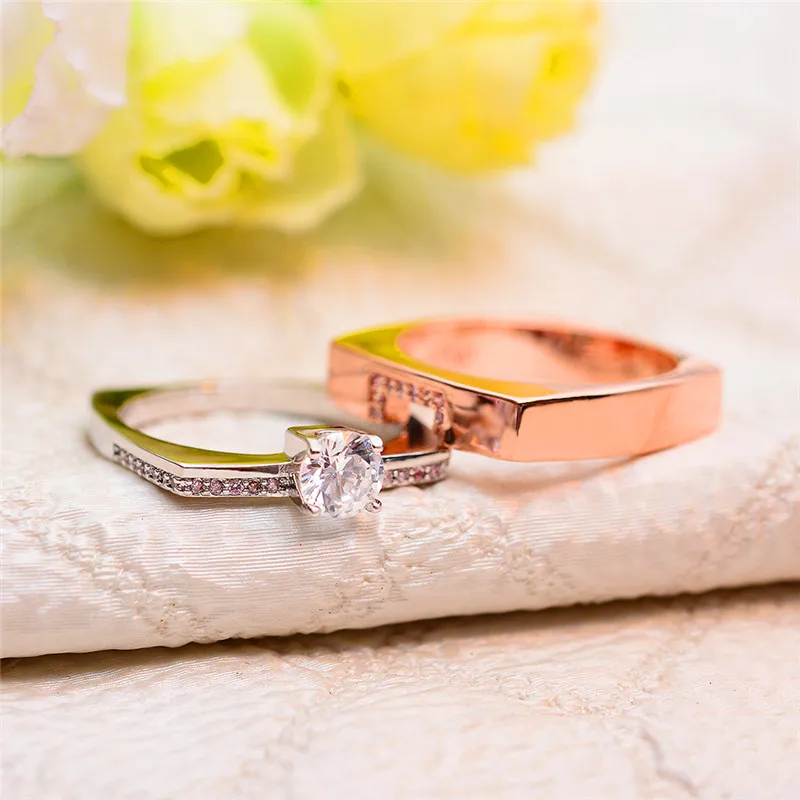 Роскошное женское маленькое каменное кольцо с кристаллами, модное серебряное розовое золото, свадебные кольца для женщин, обещающее милое обручальное кольцо - Цвет основного камня: 02
