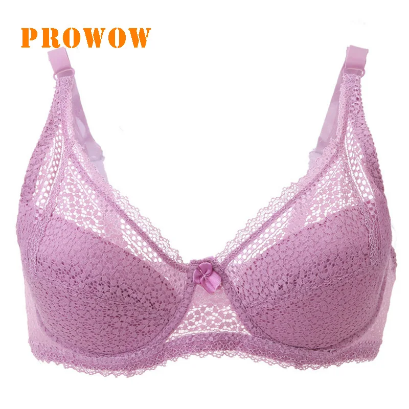 Prowow Lace Sexy Underwear Ultra-thin Large Cup Gathering Bra Women  Underwire Brassiere Push Up Bras Plus Size Sexy Bras