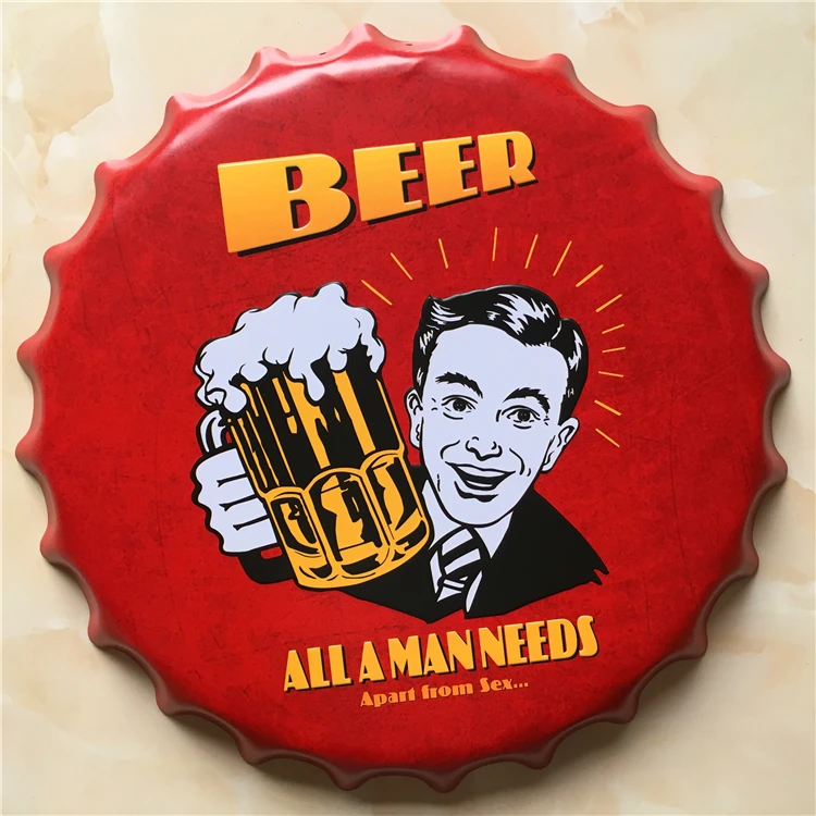 

BEER Large Beer Cover Tin Sign Logo Plaque Vintage Metal Painting Wall Sticker Iron Sign Bar KTV Store Decorative 40X40 CM