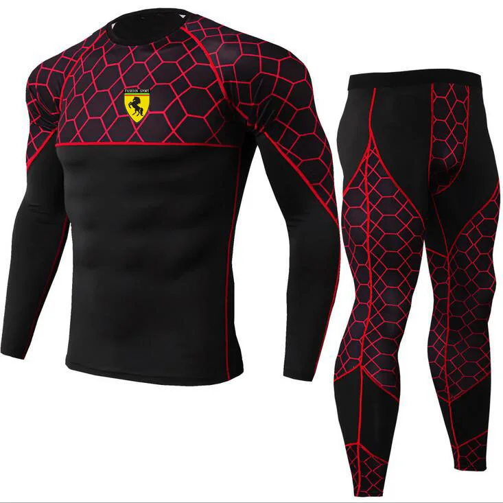 

Men Gym TrackSuit Train Stretch Sport T Shirt Suit Set Trousers Pants 5 Colors sweatsuit Elastic Waist