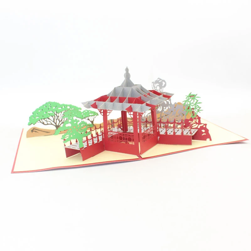 

3D Laser Cut Handmade Carving Chinese Pavilion Garden Paper Invitation Greeting Cards PostCard Business Creative Gift Souvenir
