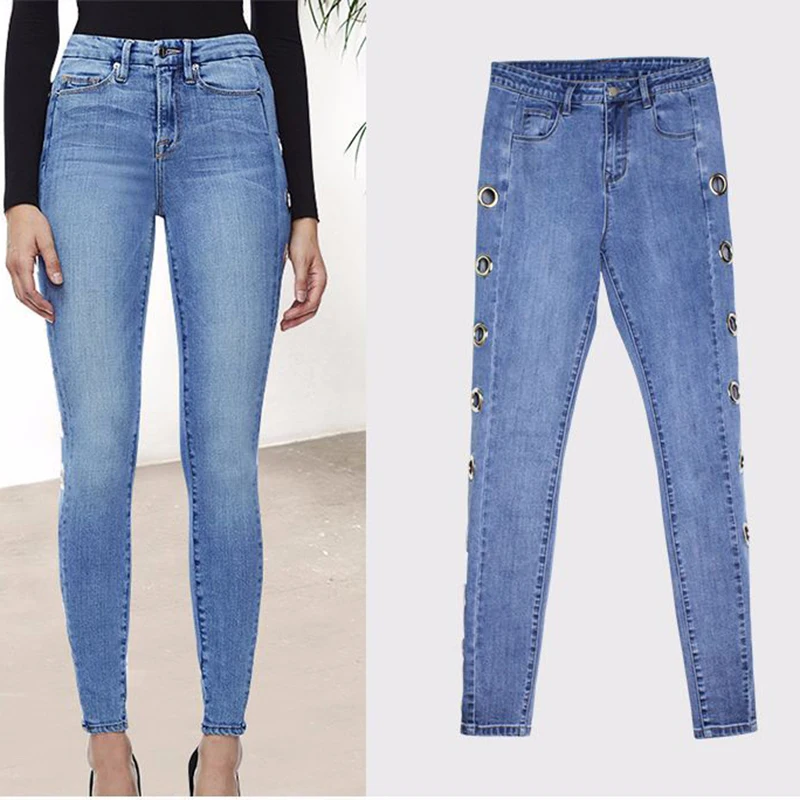 Весенние женские джинсы с высокой талией, брюки размера плюс, винтажные джинсовые штаны для женщин, обтягивающие отбеленные хлопковые джинсовые брюки-карандаш с боковым вырезом