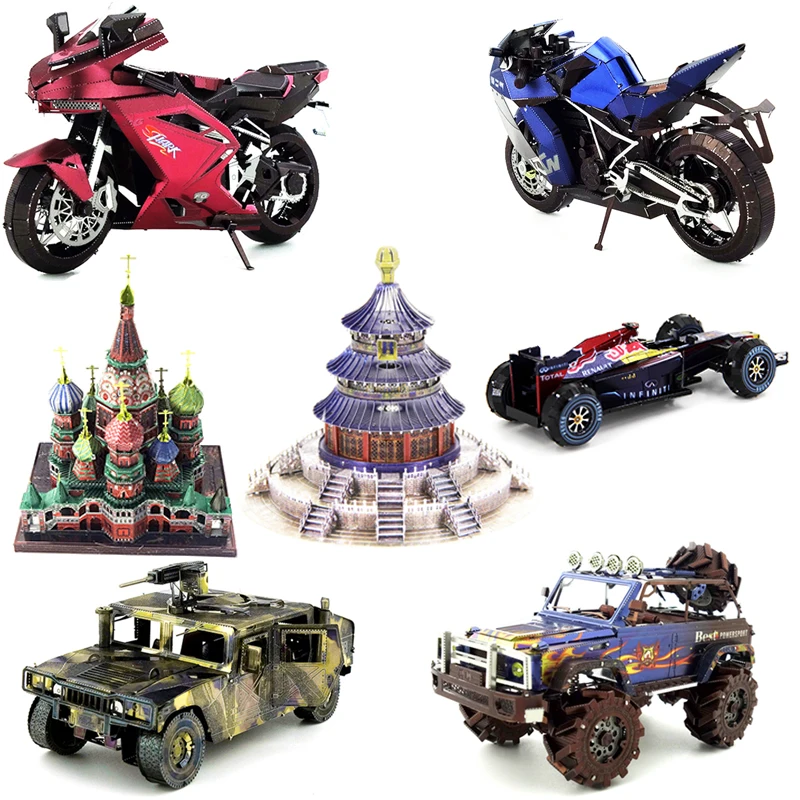 

3D Metal Puzzle Model Colorful Motorcycle II/Temole Of Heaven/SUV Off-road Vehicle Adult Intellectual Development Education Toys