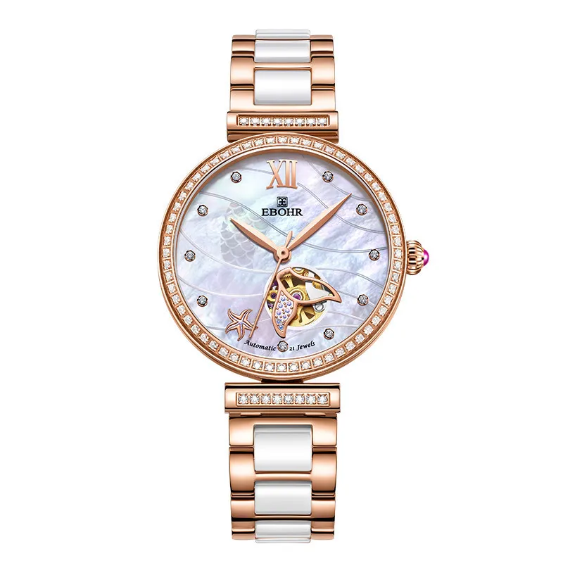 

EBOHR watch genuine ceramic watch mechanical watch ceramic steel belt mermaid female watch 36290420