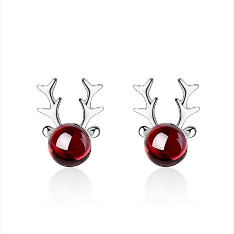

LUKENI Trendy Crystal Earrings Red Stone Elk Accessories Vintage Female 925 Sterling Silver Earrings For Women Jewelry Lady Gift