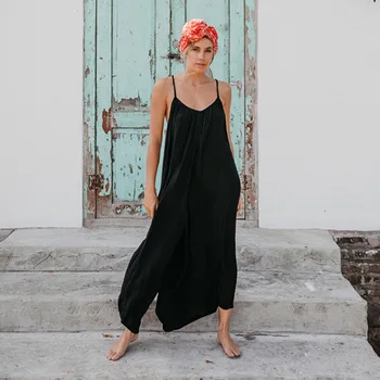 

Summer Casual Rompers Womens Jumpsuit Loose Long Pants Trendy Overalls For Women Boho Beach Jumpsuits Ladies Sling Trousers Blac
