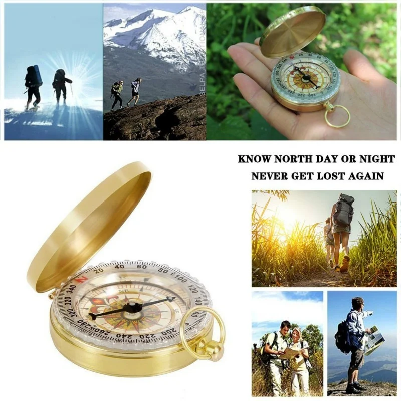 

2 pcs/set Outdoor Copper Clamshell Compass Waterproof Luminous Compass Camping Gear Survival Gear