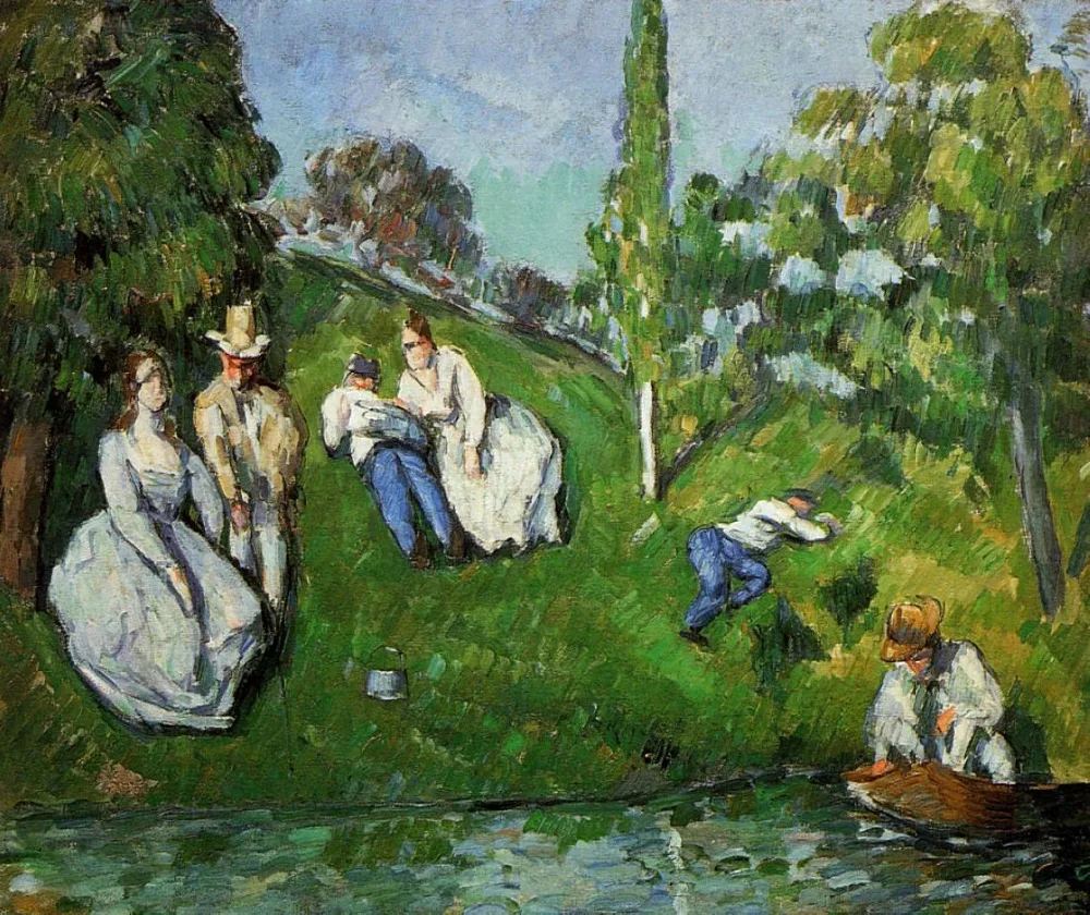 

100% Handmade famous Oil Painting Reproduction on linen canvas,couples-relaxing-by-a-pond BY paul Cezanne,landscape oil painting