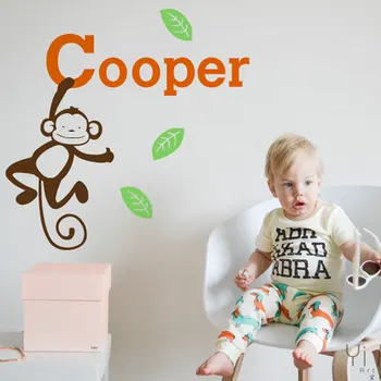 

Customized Kids Baby Name Hanging Monkey Monogram Nursery Wall Sticker Decal Wallpaper for Kids Room Home Decoration 70*80CM