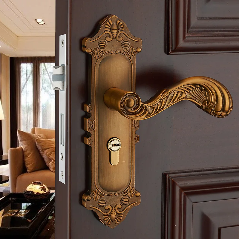

Fechadura Digital Free Shipping New European Door Lock Indoor Hand Antique Bedroom Real Wood Handle Hardware Locks Wholesale