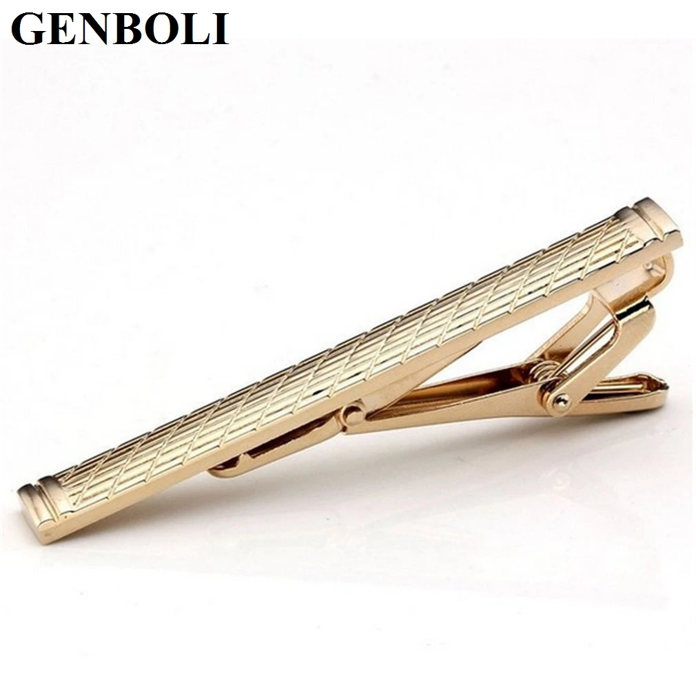 

GENBOLI Gold Color Metal Mens Classical Plain Stainless Steel Standard Tie Clip Clasp Bars Pins Clothes Decoration