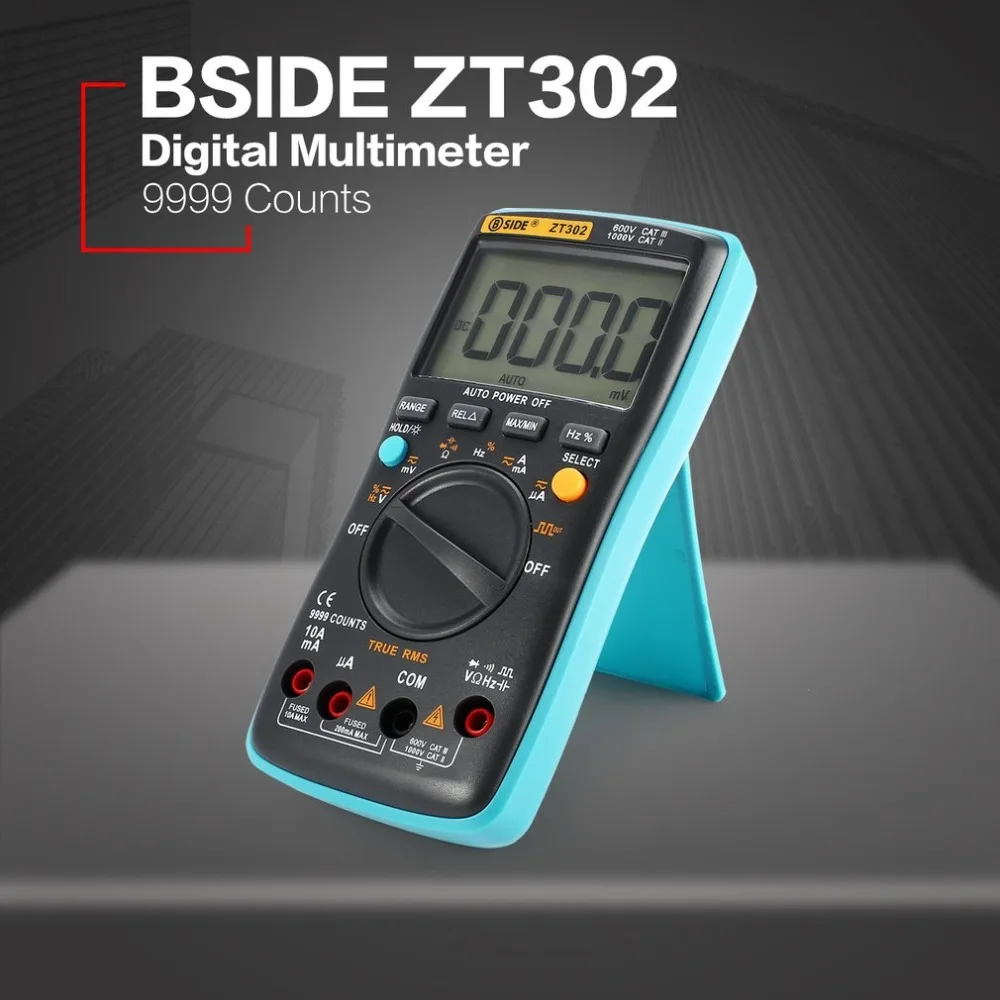 

BSIDE ZT302 Digital Multimeter 9999 Count True RMS AC/DC Volt Amp Ohm Capacitance Frequency Duty Cycle Diode Continuity Tester