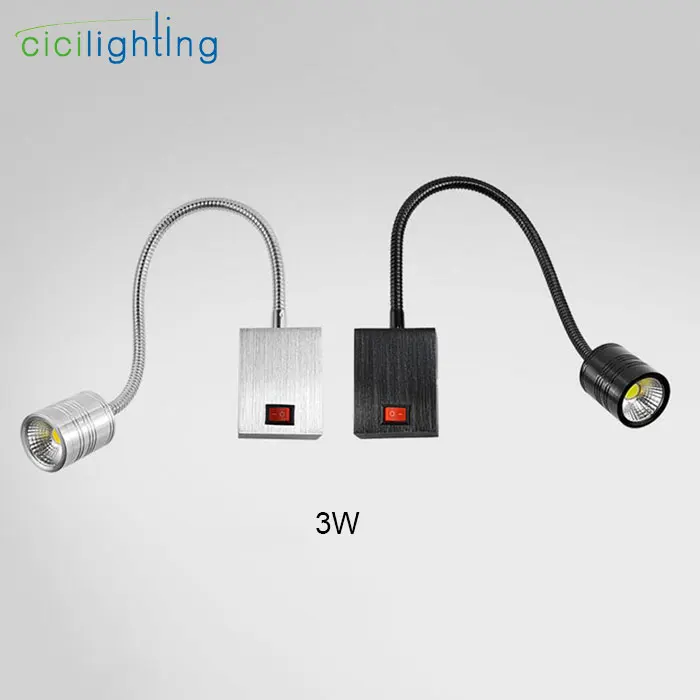 Черный серебряный современный спальня 1 Вт 3W 5 Вт алюминиевый светодиодный настенный светильник Точечный светильник прикроватный светильник с s-образной гибкой трубкой светильник