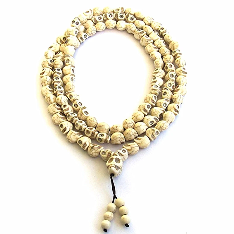 Hong TTH Mens Hematite Pendants Necklace 8mm White Stone Beads 108 Skull Beads Tibetan Buddhist Prayer Rosary Meditation Mala for Women Men Jewelry Hong TTH Mens Hematite Pendants Necklace 8mm White Stone Beads 108 Skull Beads Tibetan Buddhist Prayer Rosary Meditation Mala for Women Men Jewelry