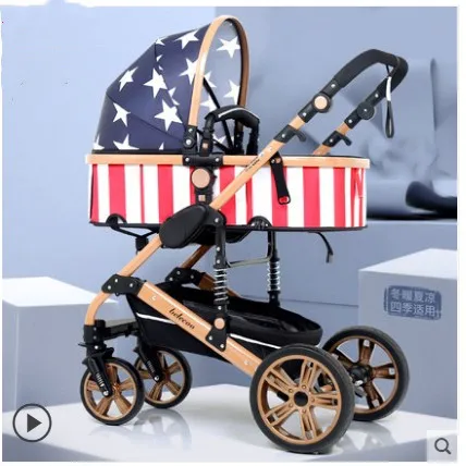 Belecoobeliko пейзаж детская коляска может сидеть на складные двухсторонние коляски с четырехколесное светодиодное амортизатор с корзиной для младенца - Цвет: American Flag Color