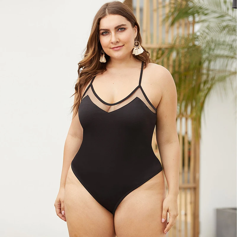 Diwish Sexy Women Black Bodysuit Mesh Bodysuit Solid Casual Backless Bodysuit Spaghetti Strap V Neck Plus Size Bodysuits XL-4XL Diwish Sexy Women Black Bodysuit Mesh Bodysuit Solid Casual Backless Bodysuit Spaghetti Strap V Neck Plus Size Bodysuits XL-4XL