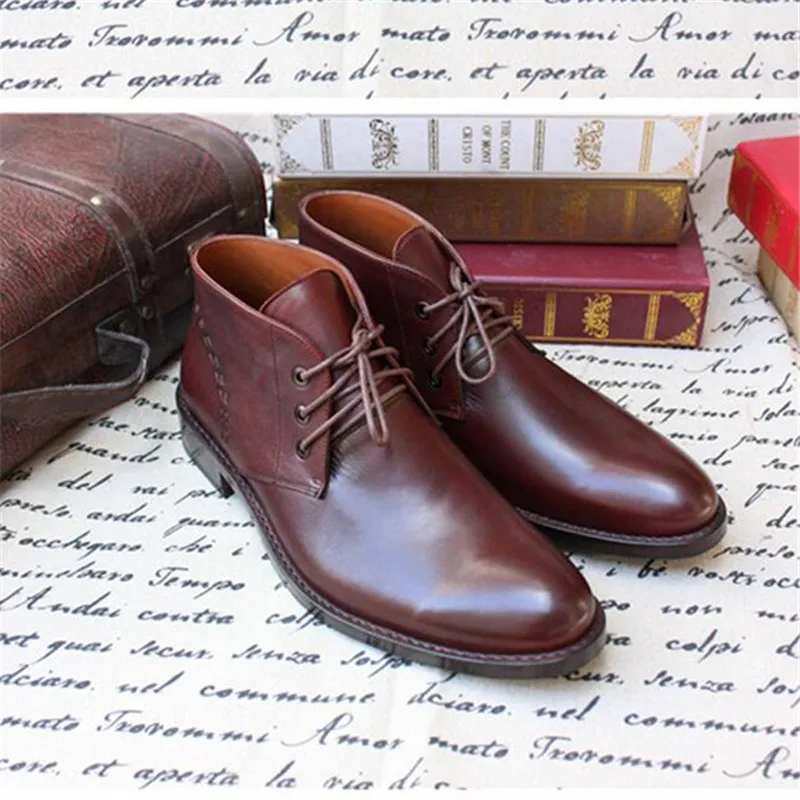 37 Eur De Retro A Com Up Sob Goodyear Curto Lace Malonede Marrom Tamanho Dos Sola Couro Botas 47 Welted Handmade Homens Genuíno Medida HqCZ5UUwa