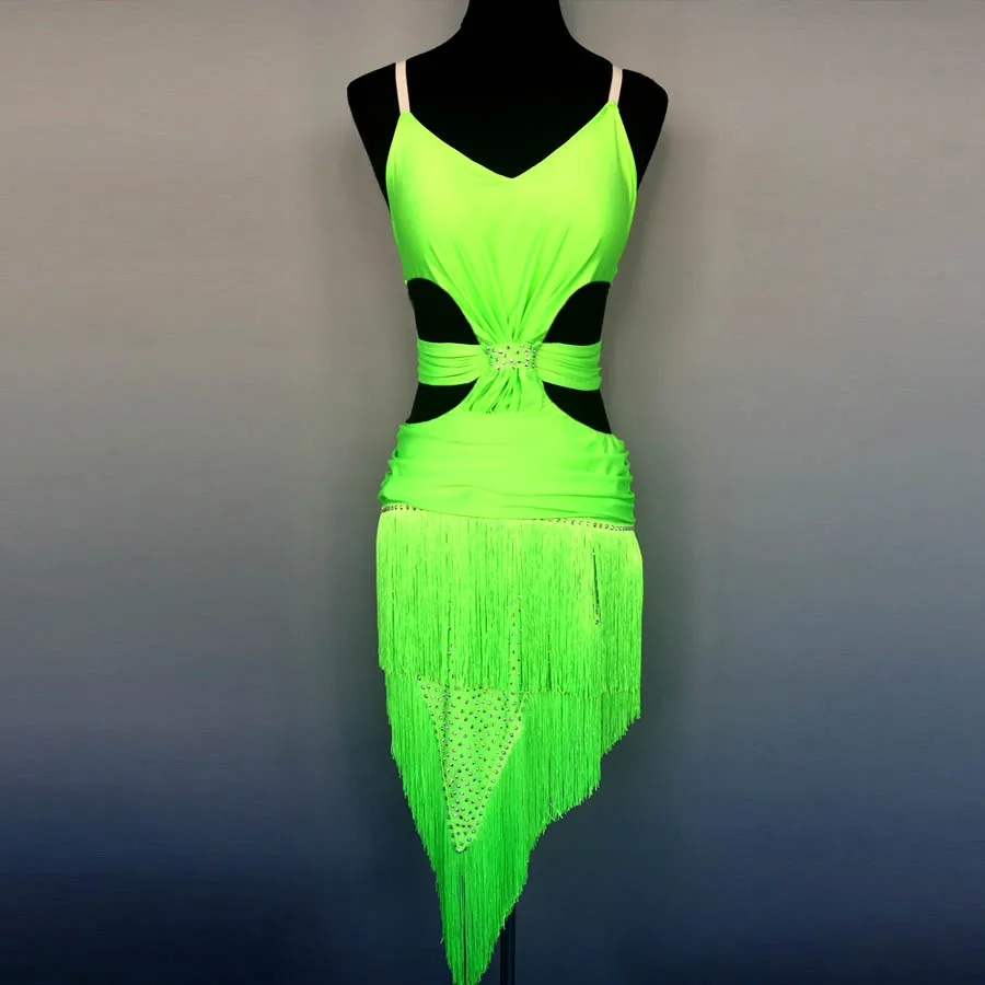 Стиль, костюм для латинских танцев, сексуальное платье с кисточками для латинских танцев для женщин, платья для латинских танцев A35 S-4XL - Цвет: Зеленый