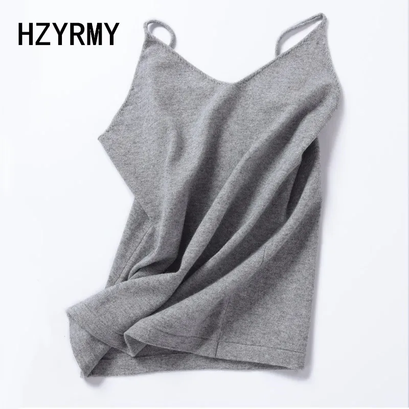 HZYRMY 2018 Four Seasons New Women's Cashmere Camisole Vest Summer Fashion Pure Color Soft Wool Knitted pullover Slim Sling | Женская