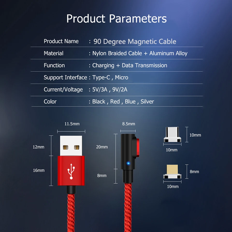 2 м Магнитный usb type C зарядный кабель 90 градусов светодиодный Micro Usb кабель магнит для Nokia 9 Pureview Google Pixel 3A 4 lenovo Z6 Pro