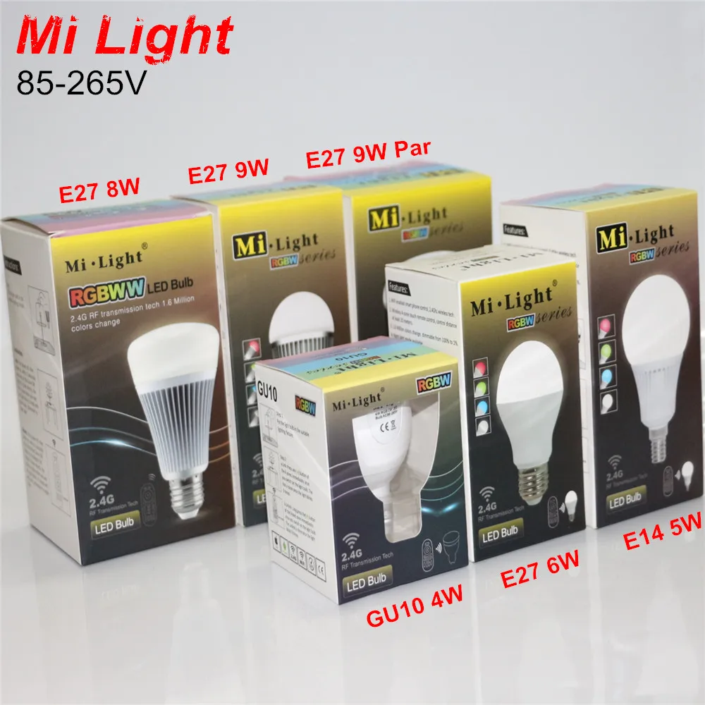 Mi Light Dimmable 110 V/220 V CW/WW/RGBW/RGBWW E27 E14 GU10 4 Вт 5 Вт 6 Вт 8 Вт 9 Вт умный светодиодный светодиодные лампы освещения