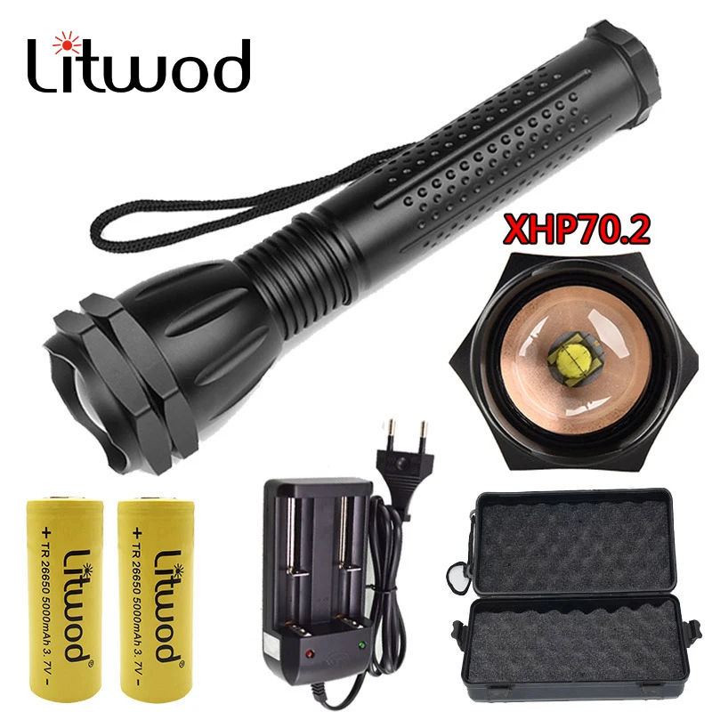 

Litwod Z401293 LED Flashlight XHP70.2 30w 30000LM Lantern Zoom Waterproof Powerful light Tactical Riding LED flashlight torch