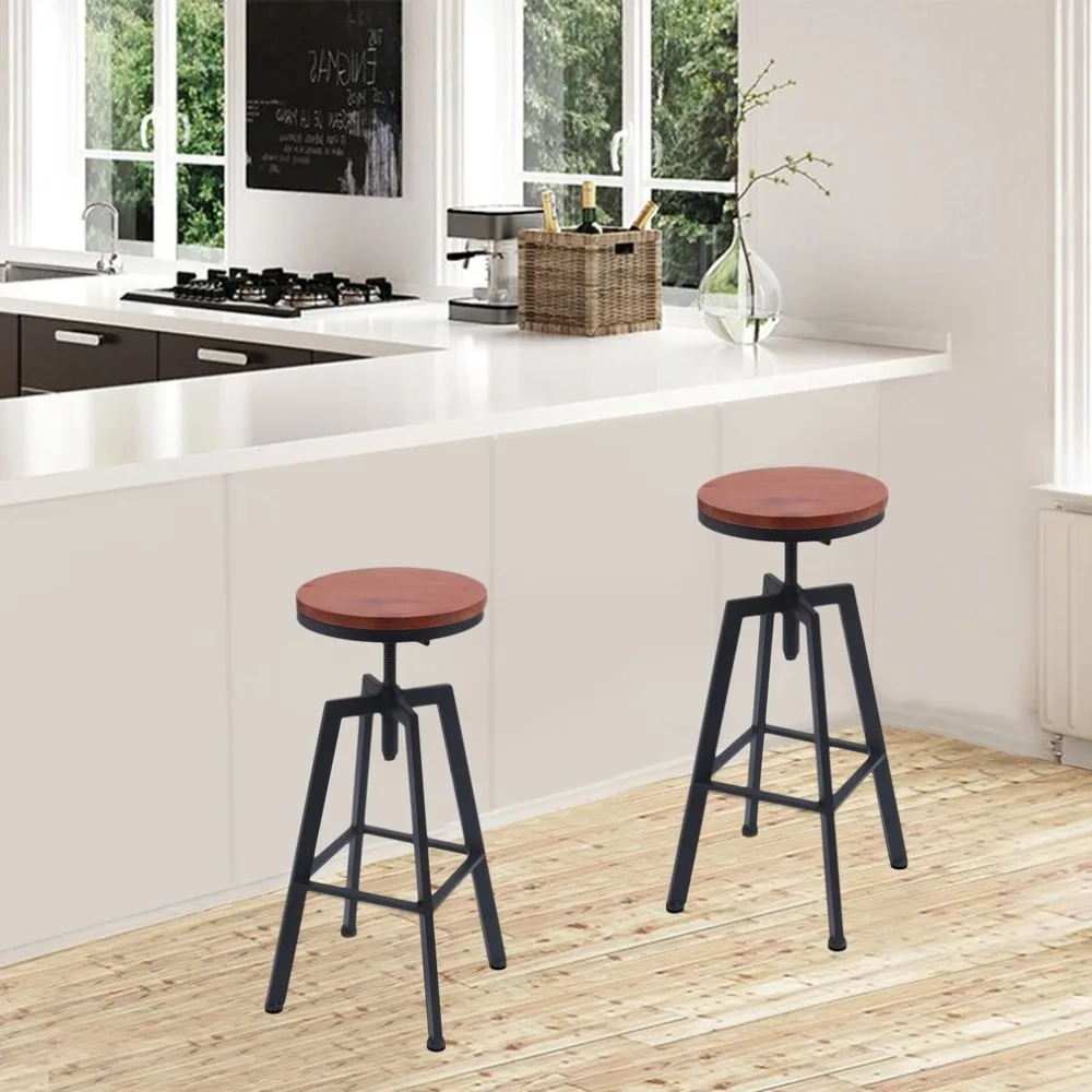 

2PCS Industrial Bar Stool Vintage Pub Cafe Chair Rotating Round Stool Universal Metal Chair Adjustable Height Swivel Barstool