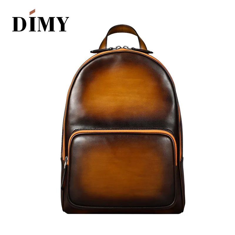 

DIMY Hand Patina Waterproof Designer mochila Backpack Male Genuine Leather Bagpack Vintage Style Casual Back Bag Back packs