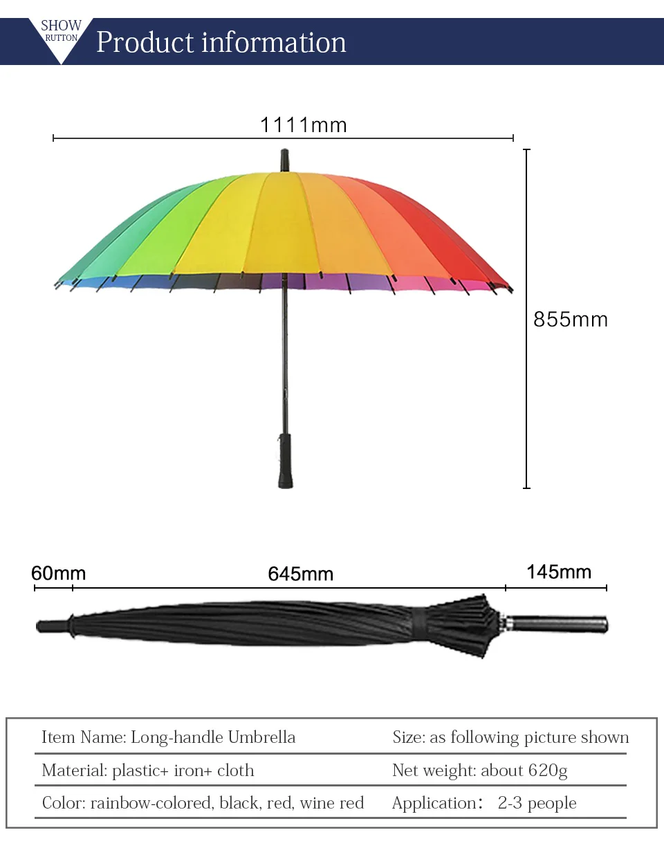 Long Handle Umbrella Male Female 111cm 24K Large Umbrella Windproof Man Woman Waterproof For Sunny And Rain   (3)