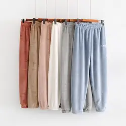 Весенние женские брюки, повседневные однотонные бархатные брюки с вышитыми буквами