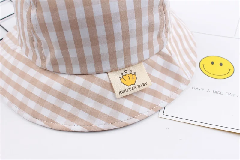 8Striped Baby Sun Bucket Hat Toddler Infant Boy Girl Black Ears UV Protection Basin Caps Cotton Breathable Fashion Grid Hat for Summer
