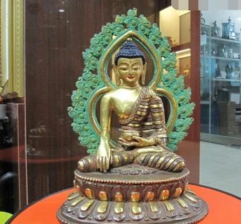 

shitou 002060 Tibet Fane Pure Bronze 24K Gold Gilt painted Sakyamuni Tathagata Buddha Statue