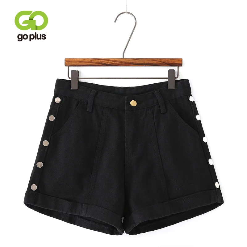 

GOPLUS Summer Black Demin Shorts Women Buttons High Waist Plus Size Zipper Fly Sexy Womens Shorts Straight Shorts Feminino C7501