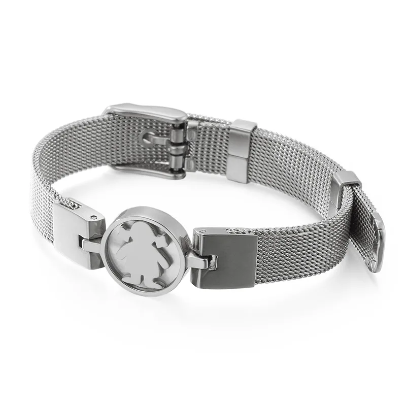 

Fashion Women Men Mesh Wire Bracelets Silver Rose Gold Stainless Steel Bear Girls Watch Band Belt Buckle Bracelets Jewelry