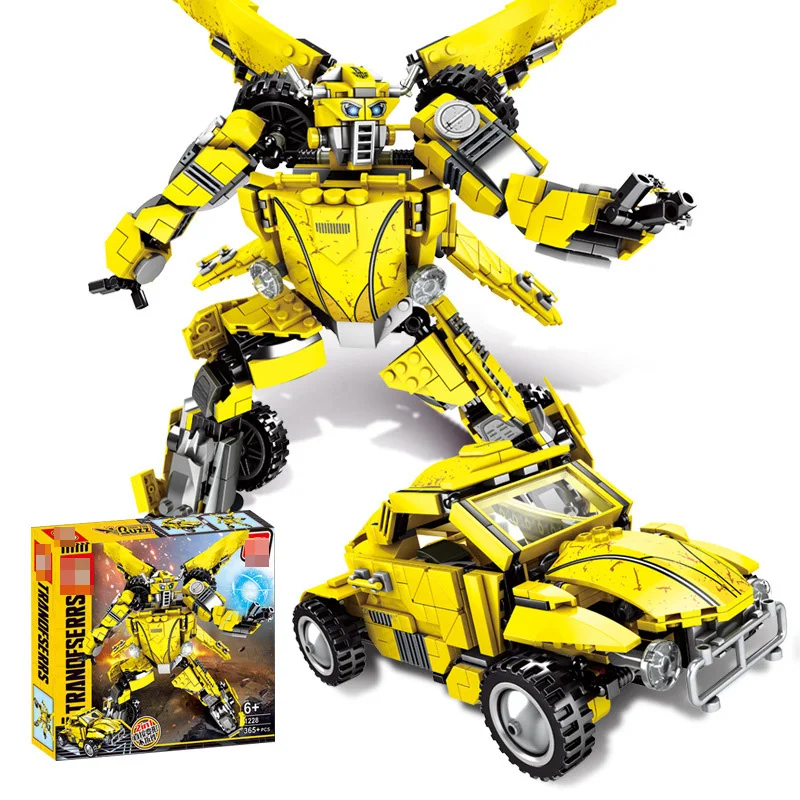 2in1 Transformation Series Big Yellow Robot Building Blocks Set Robot Car Model Deformation Toy for Boy Compatible Legoings Kids