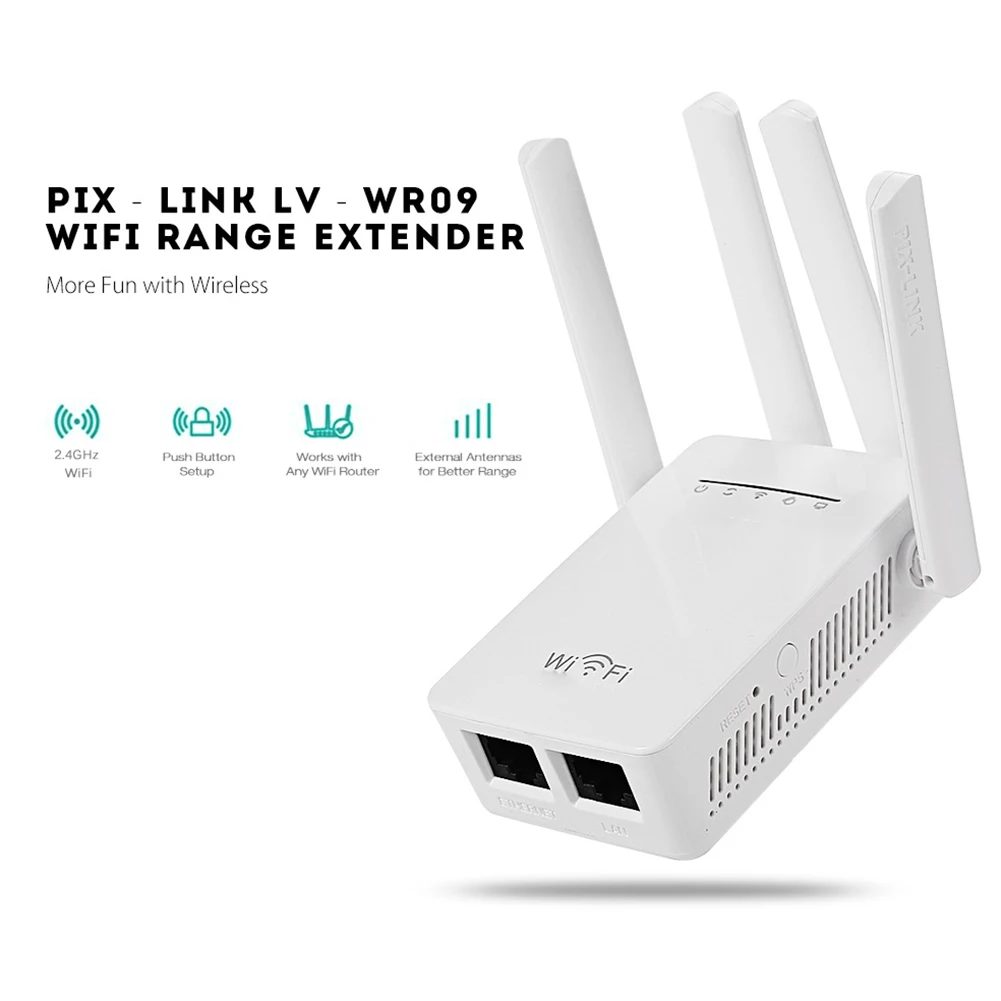 

Wireless WiFi Repeater 2.4GHz 300Mbps 2 RJ45 Ports 4 High Gain Antennas Bridge Signal Amplifier Dropshipping