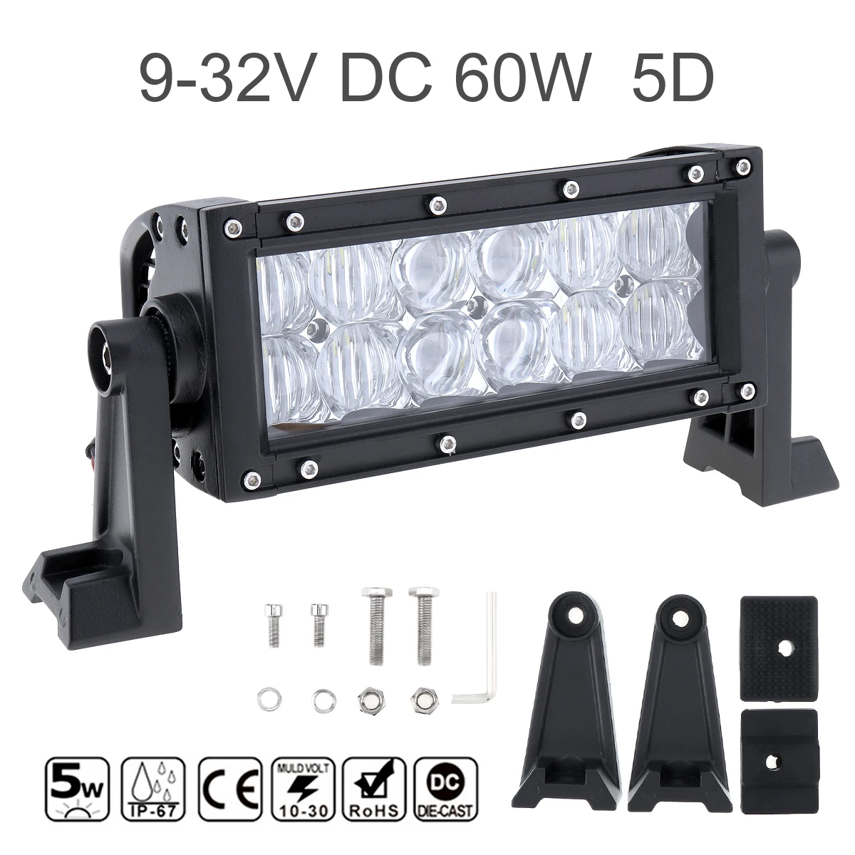 

6 Inch 60W 6000LM Waterproof Car LED Worklight Bar 12x 5D Combo Spotl Flood Offroad Light Driving Lamp for Truck SUV 4X4 4WD ATV
